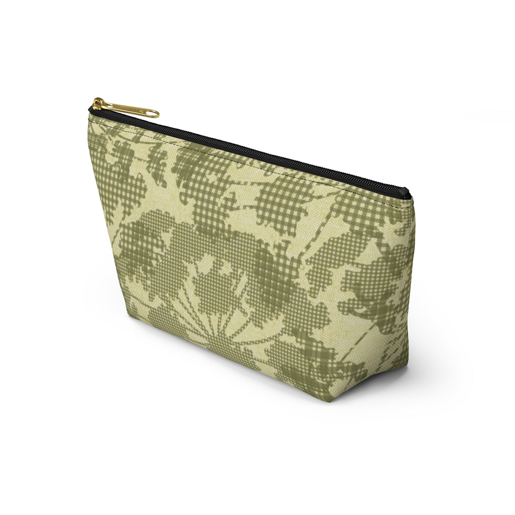 Floral Plaid Accessory Pouch w T-bottom in Green