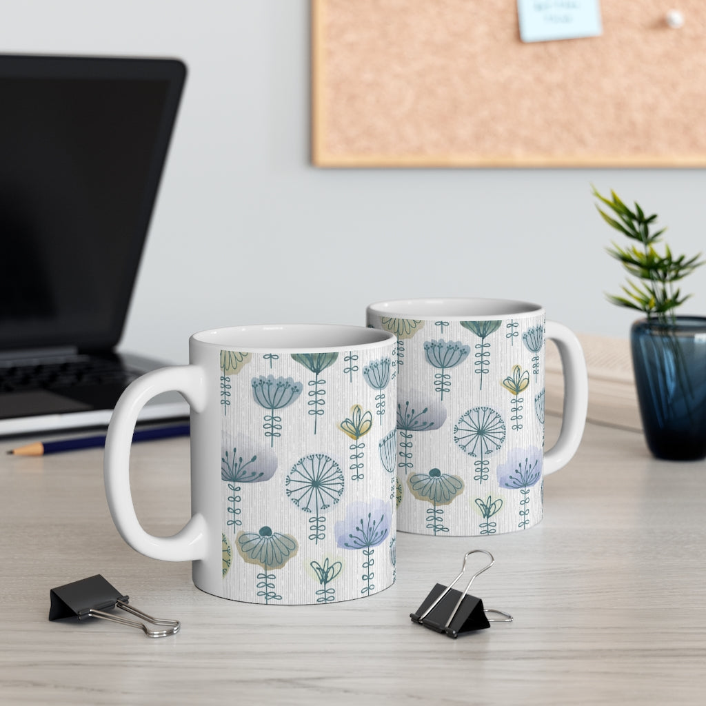 Watercolor Sketch Floral Mug in Blue