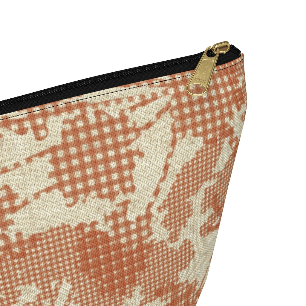 Floral Plaid Accessory Pouch w T-bottom in Orange