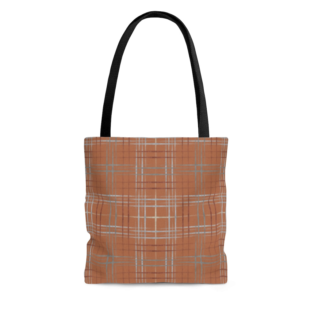 Painterly Plaid Tote Bag in Orange
