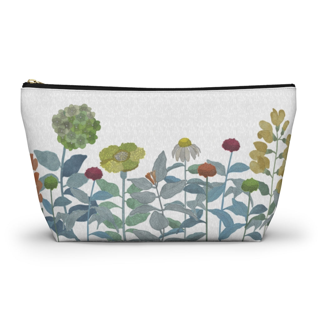 Illustrated Flowers Accessory Pouch w T-bottom in Aqua