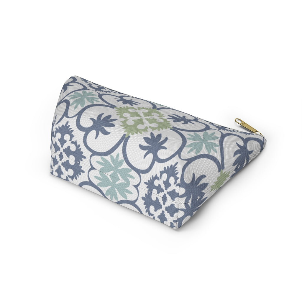 Portugal Tile Accessory Pouch w T-bottom in Blue
