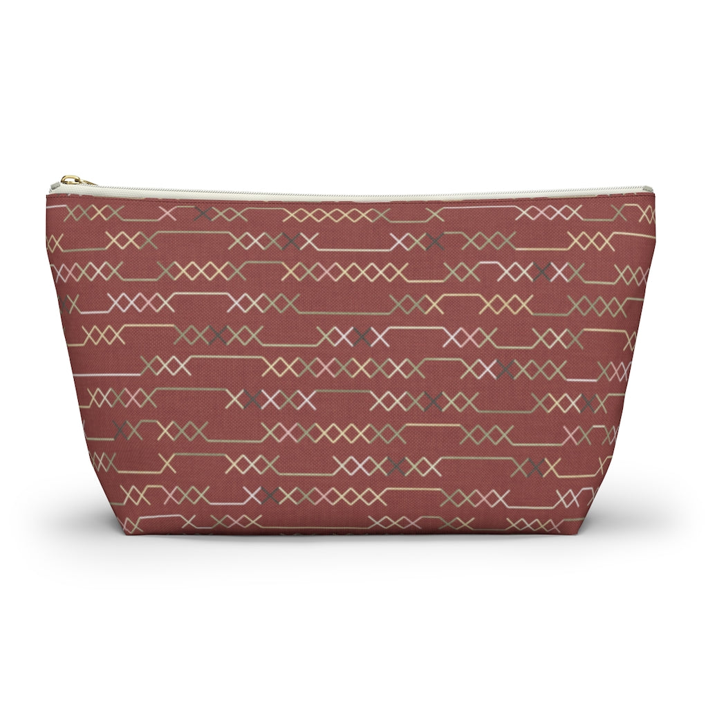Santa Fe Stitch Accessory Pouch w T-bottom in Red