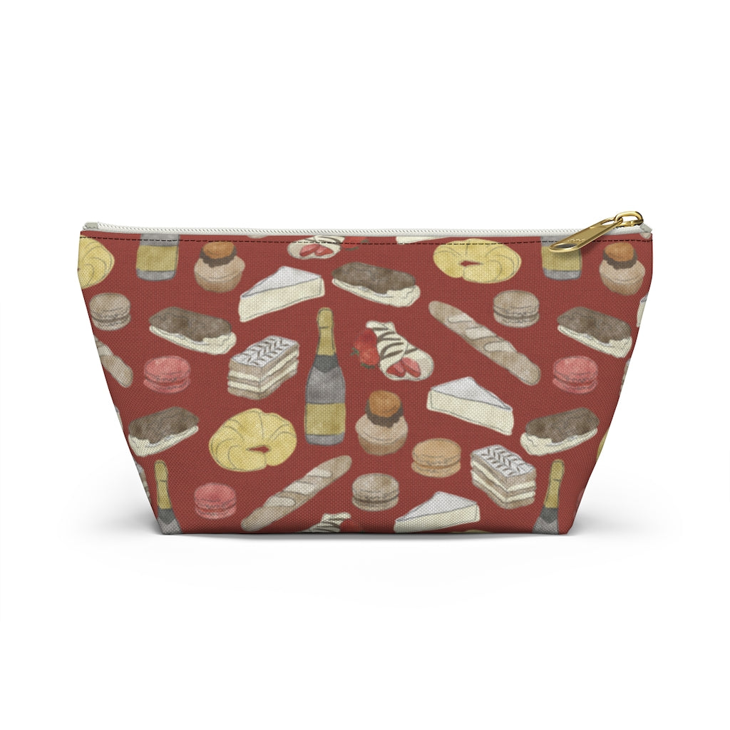 Watercolor French Pastries Accessory Pouch w T-bottom in Red