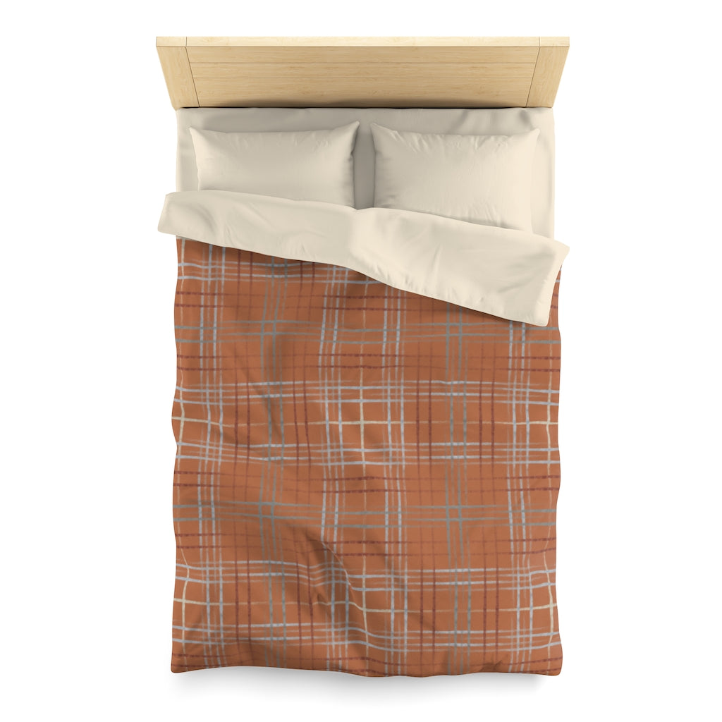 Painterly Plaid Microfiber Duvet Cover in Orange