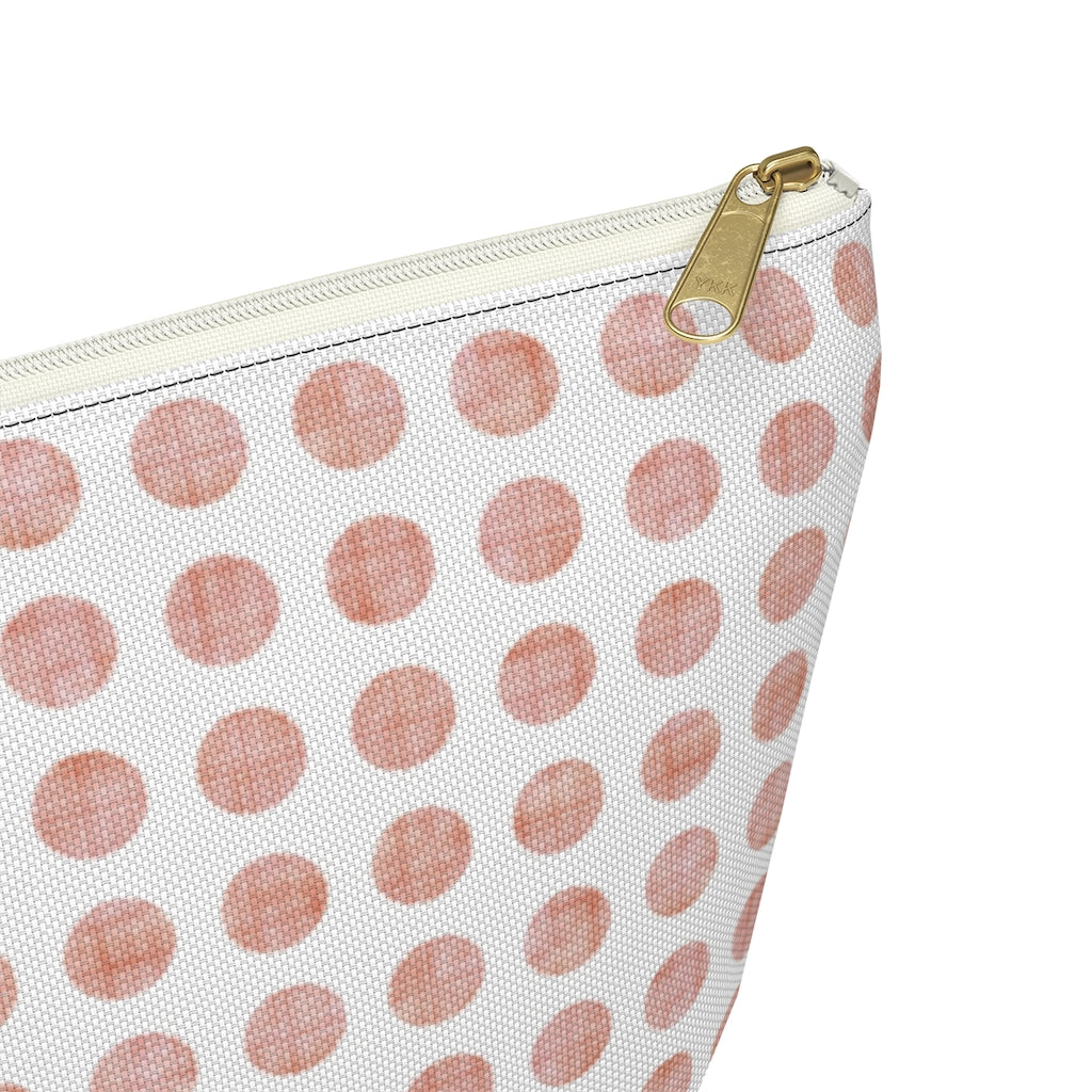 Textured Polka Dots Accessory Pouch w T-bottom in Peach