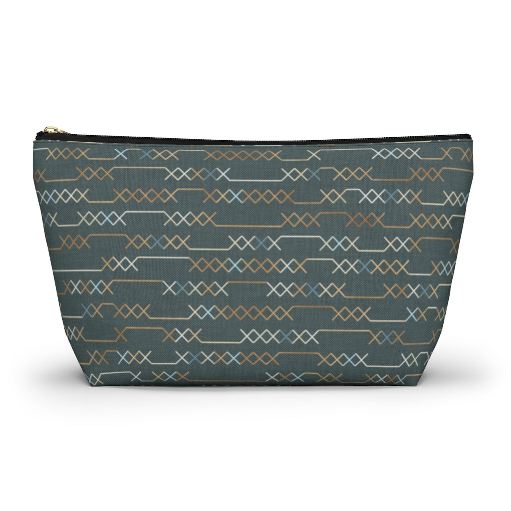 Santa Fe Stitch Accessory Pouch w T-bottom in Aqua