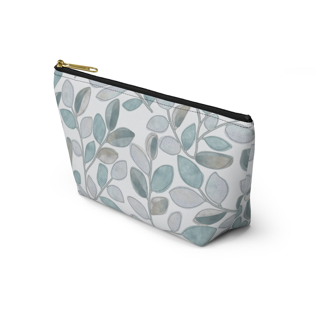 Cherry Plum Leaves Accessory Pouch w T-bottom in Aqua