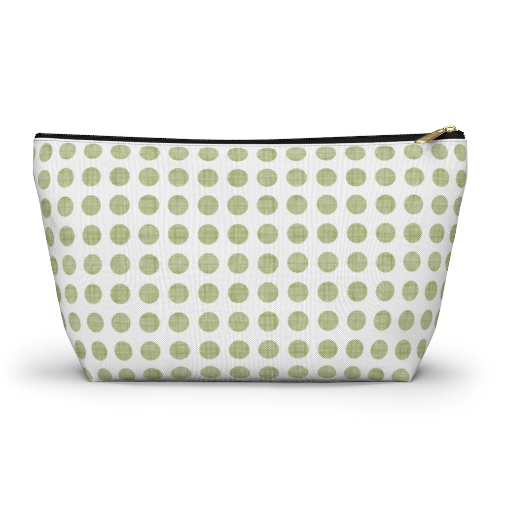 Textured Polka Dots Accessory Pouch w T-bottom in Green