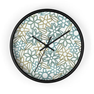 Floral Lace With Leaves Wall Clock in Aqua