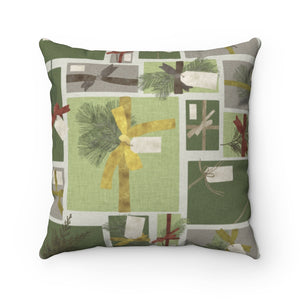 Presents Square Throw Pillow in Green