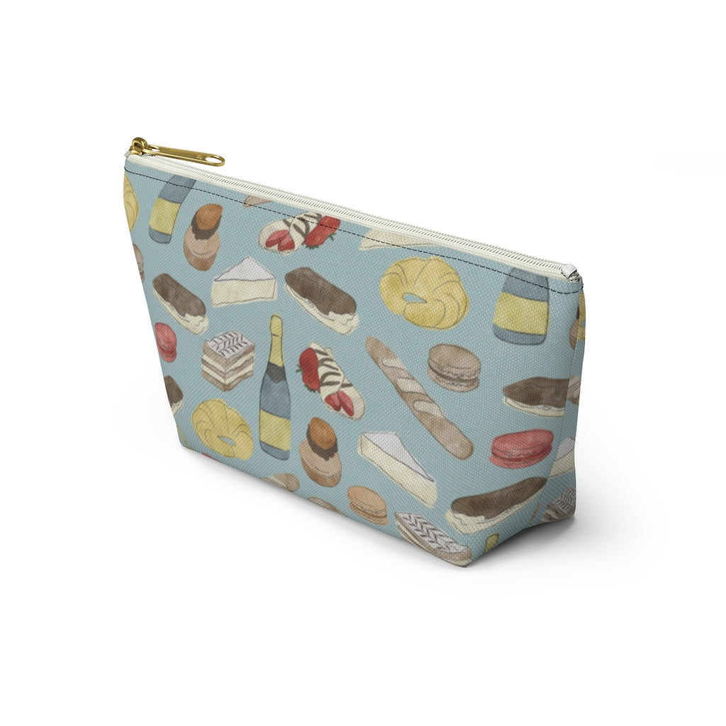 Watercolor French Pastries Accessory Pouch w T-bottom in Aqua