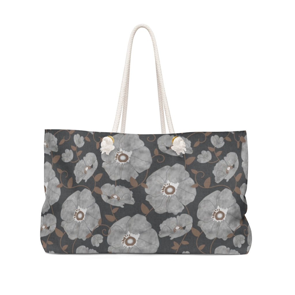 Floral Poppies Weekender Bag in Gray