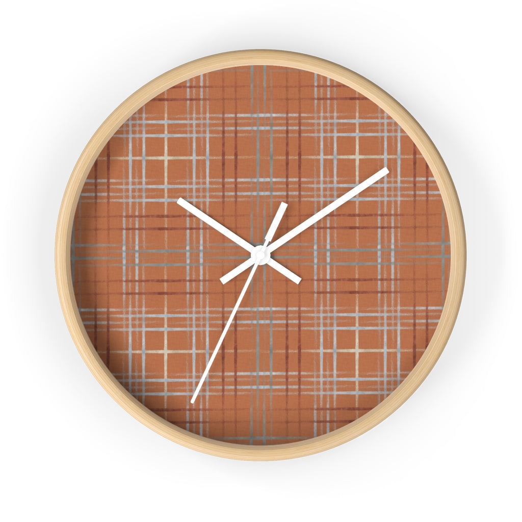 Painterly Plaid Wall Clock in Orange