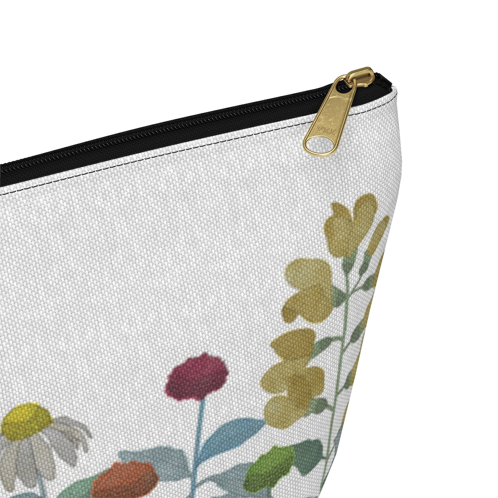 Illustrated Flowers Accessory Pouch w T-bottom in Aqua