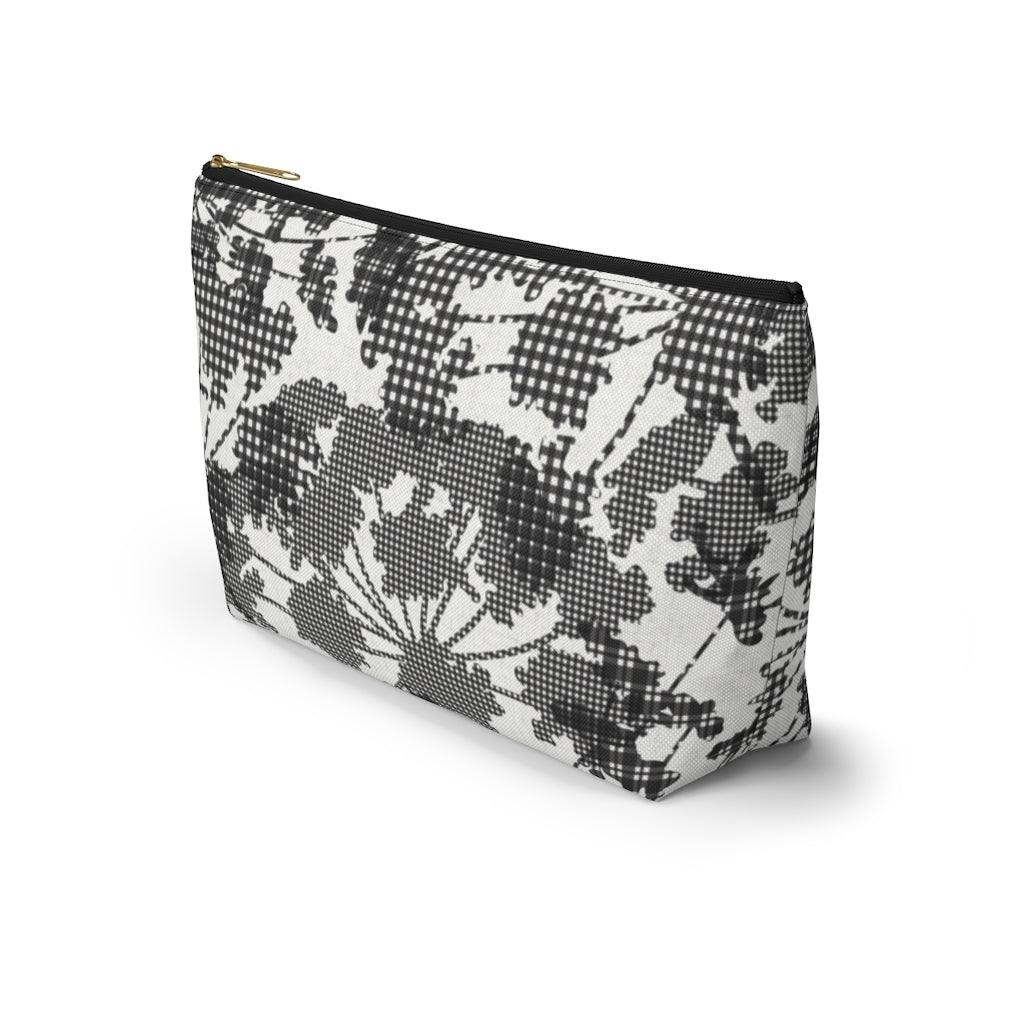Floral Plaid Accessory Pouch w T-bottom in Black