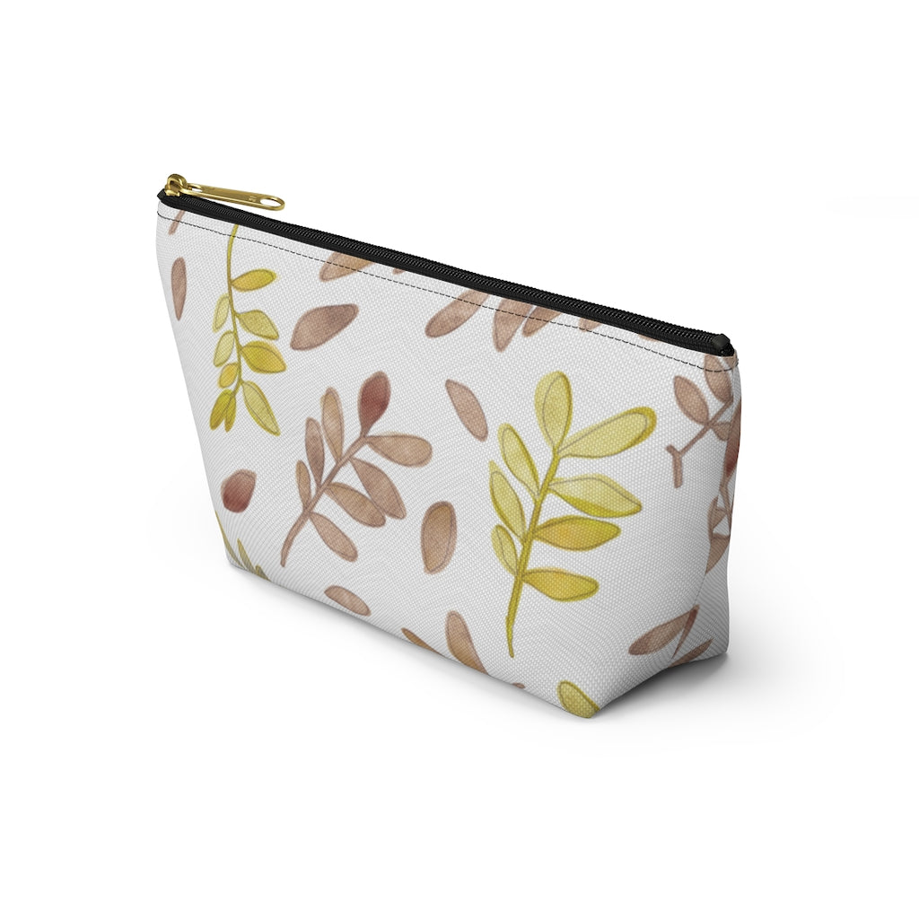 Watercolor Tossed Leaves Accessory Pouch w T-bottom in Red