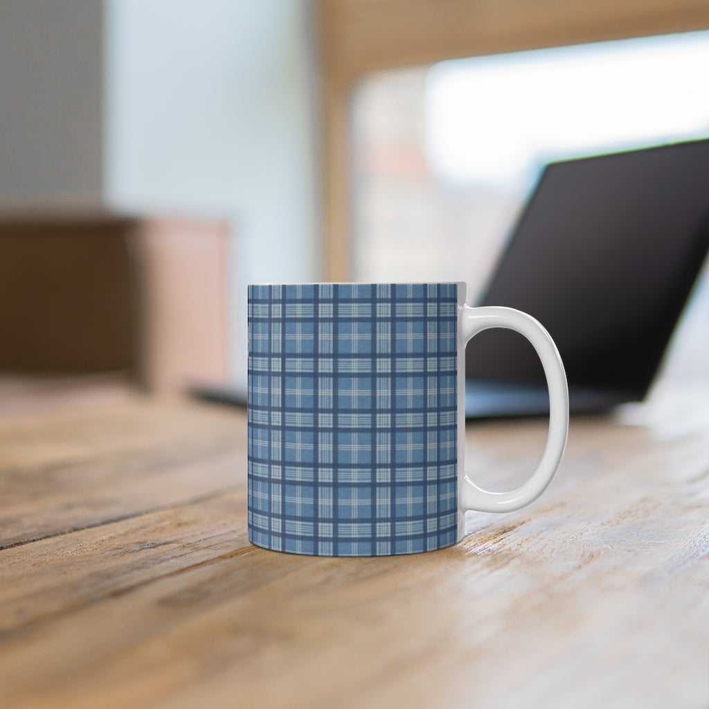 Plaid Deer Mug in Blue