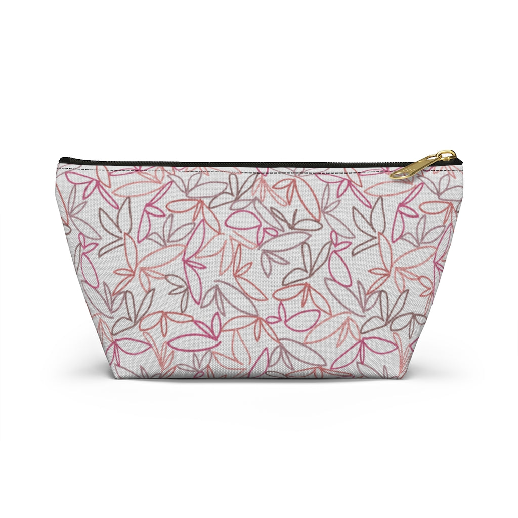 Sketch Leaf Accessory Pouch w T-bottom in Coral