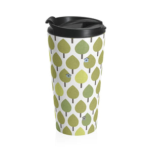 Trees with Birdhouses Stainless Steel Travel Mug in Green