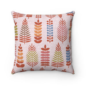 Stamped Leaves Square Throw Pillow in Red