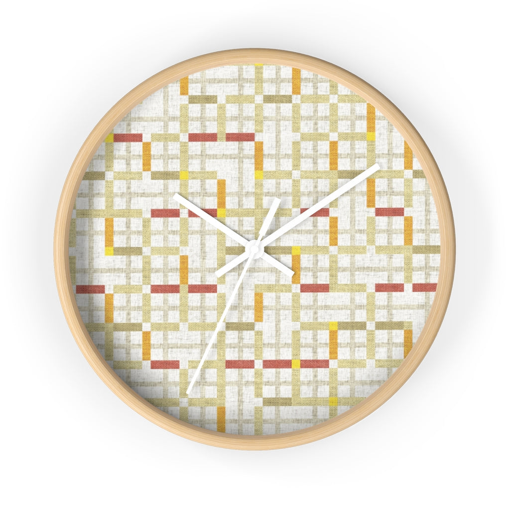 Modern Tartan Wall Clock in Orange