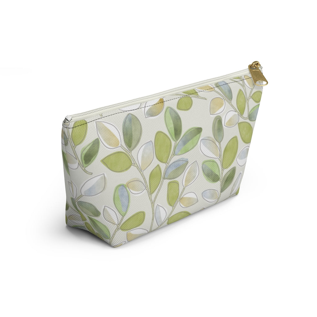 Cherry Plum Leaves Accessory Pouch w T-bottom in Green
