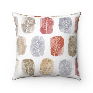 Watercolor Leaf Stamp Square Throw Pillow in Red