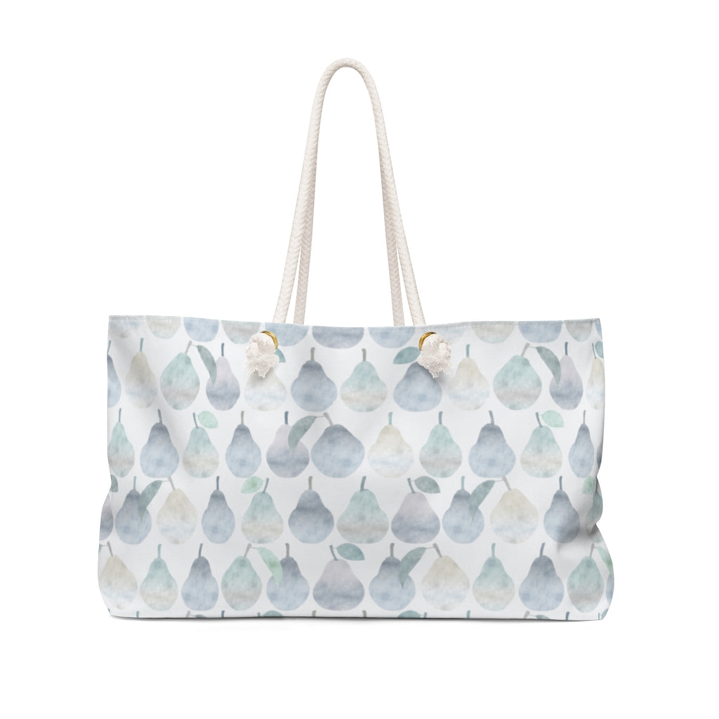 Watercolor Pears Weekender Bag in Light Blue