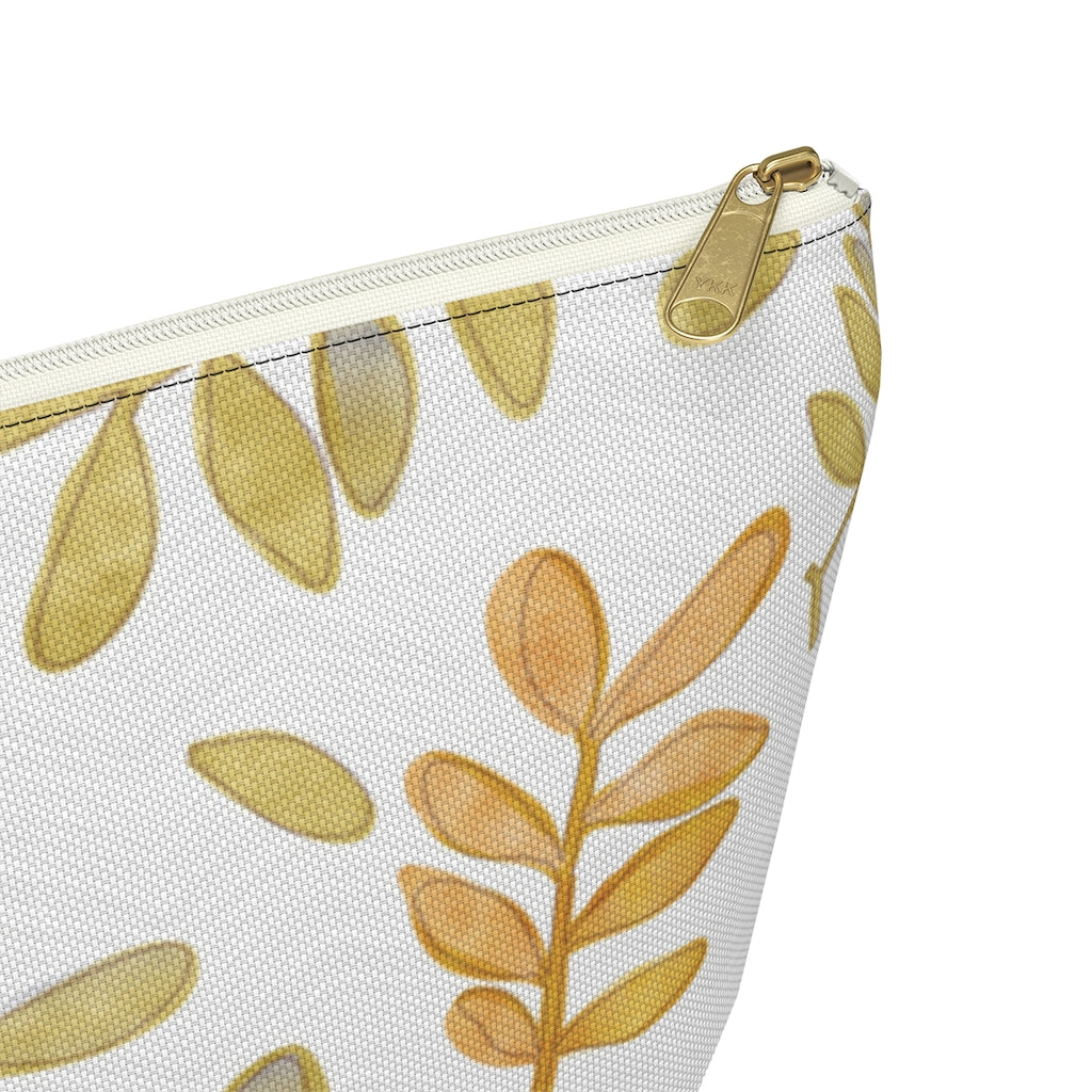 Watercolor Tossed Leaves Accessory Pouch w T-bottom in Yellow