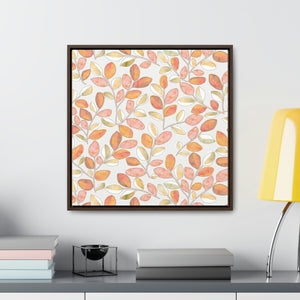 Cherry Plum Leaves Framed Gallery Wrap Canvas in Coral