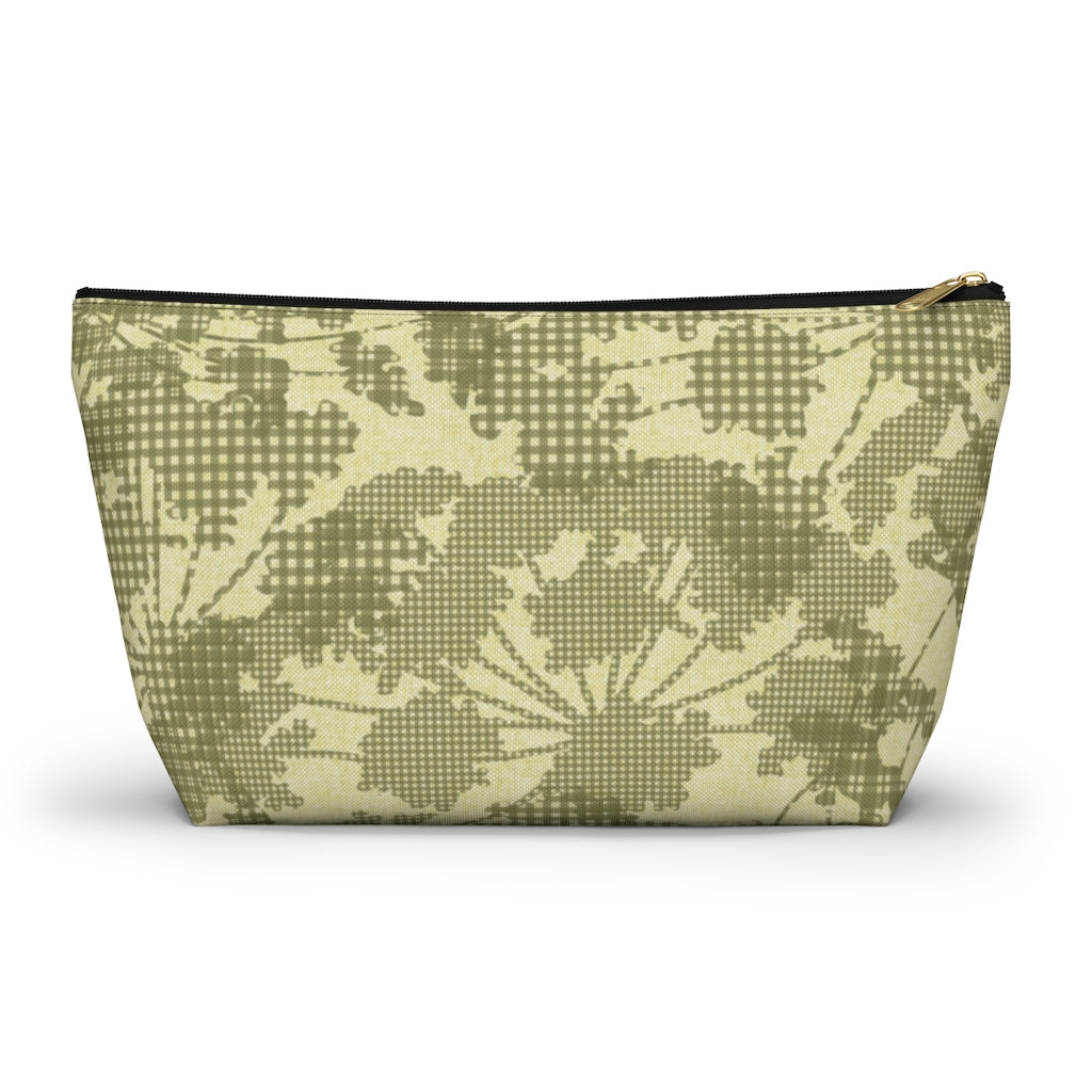 Floral Plaid Accessory Pouch w T-bottom in Green