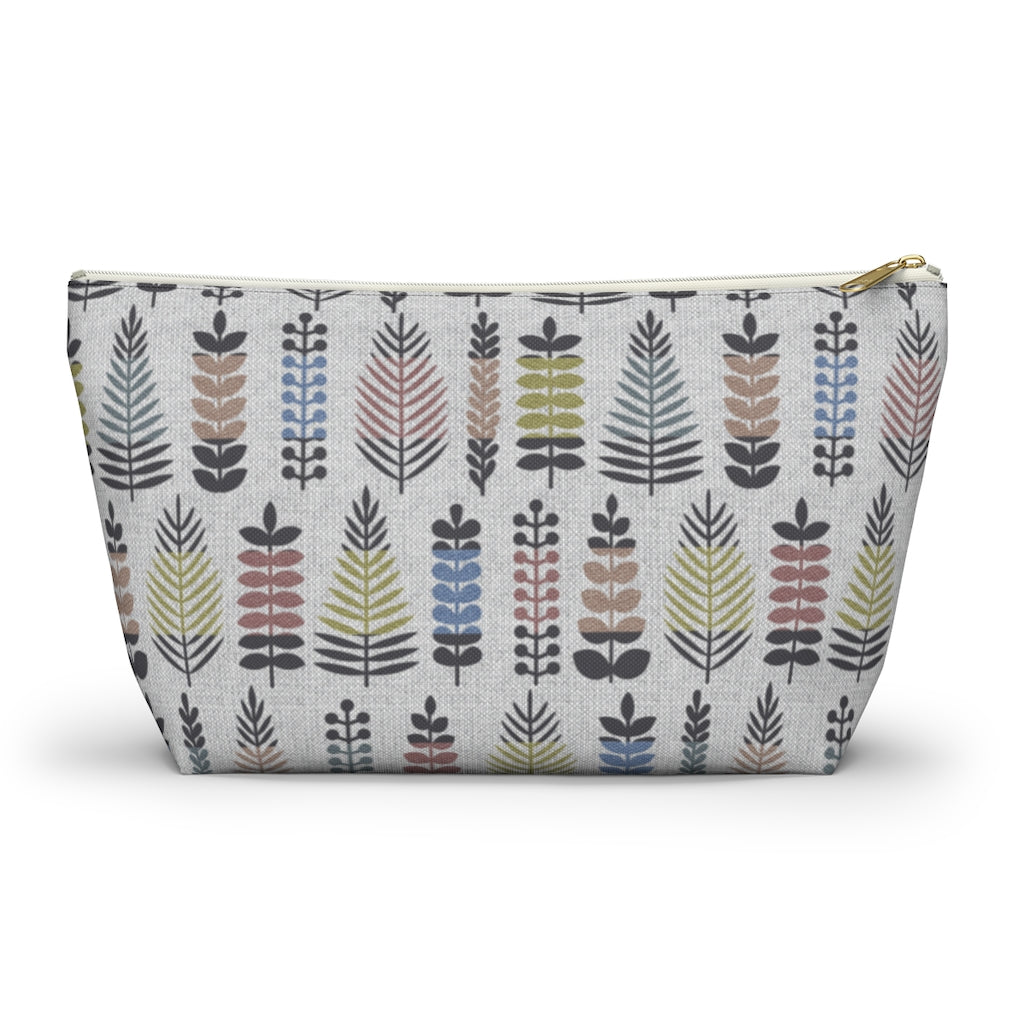 Stamped Leaves Accessory Pouch w T-bottom in Black
