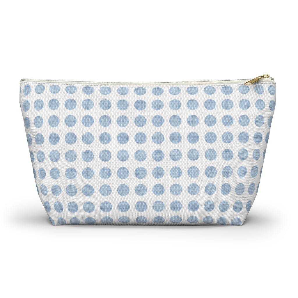 Textured Polka Dots Accessory Pouch w T-bottom in Aqua