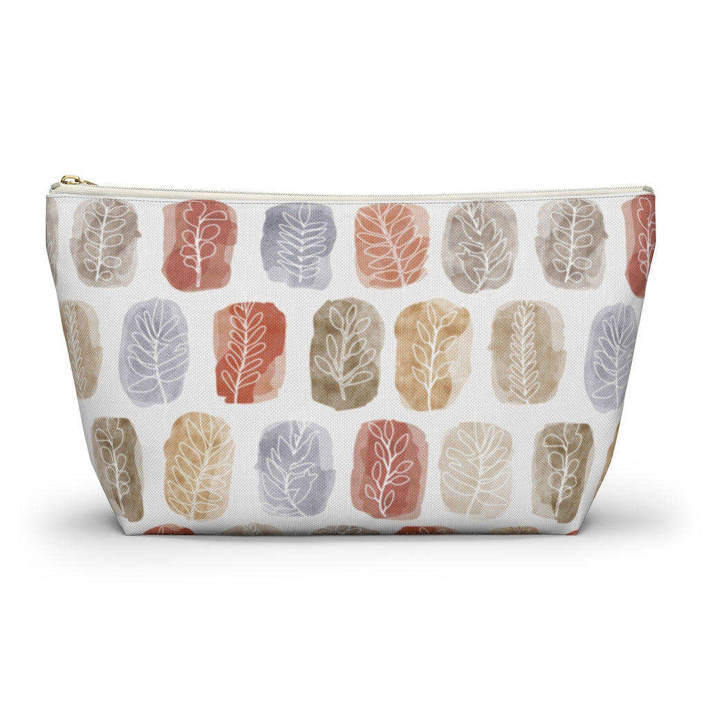 Watercolor Leaf Stamp Accessory Pouch w T-bottom in Red