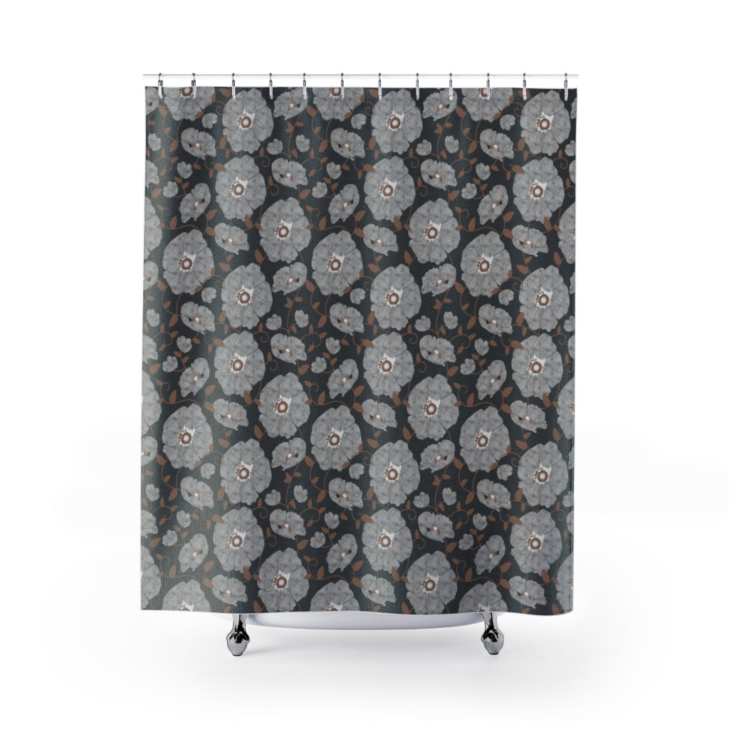 Floral Poppies Shower Curtain in Gray