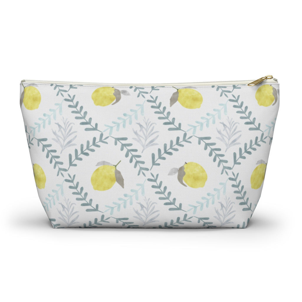 Lemon Tile Accessory Pouch w T-bottom in Aqua