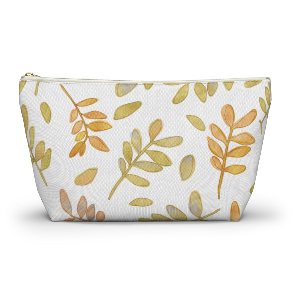Watercolor Tossed Leaves Accessory Pouch w T-bottom in Yellow