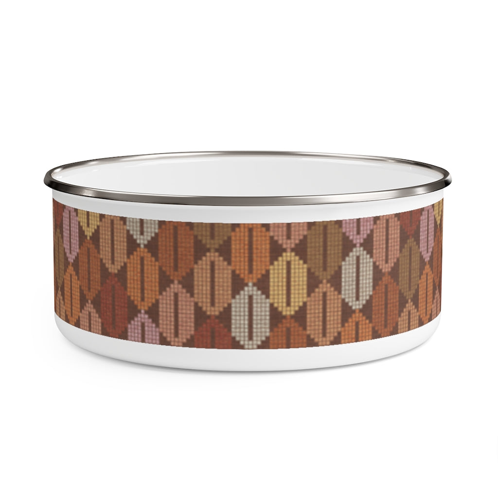 Plaid Diamond Enamel Bowl in Orange