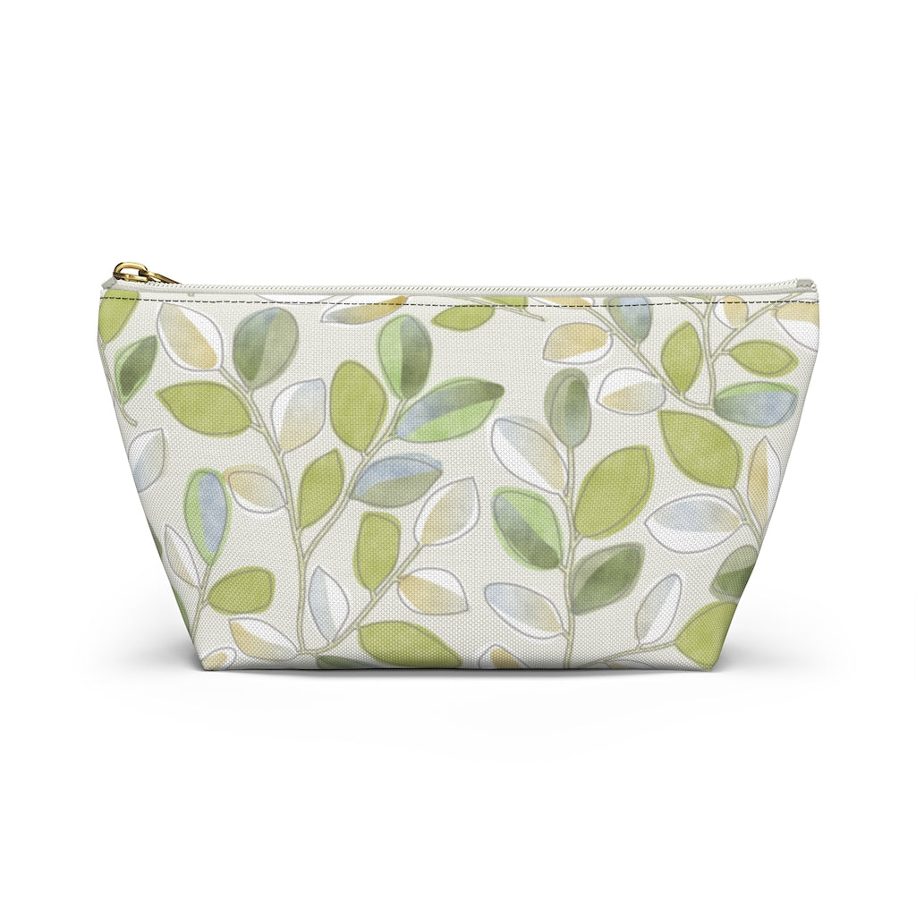 Cherry Plum Leaves Accessory Pouch w T-bottom in Green