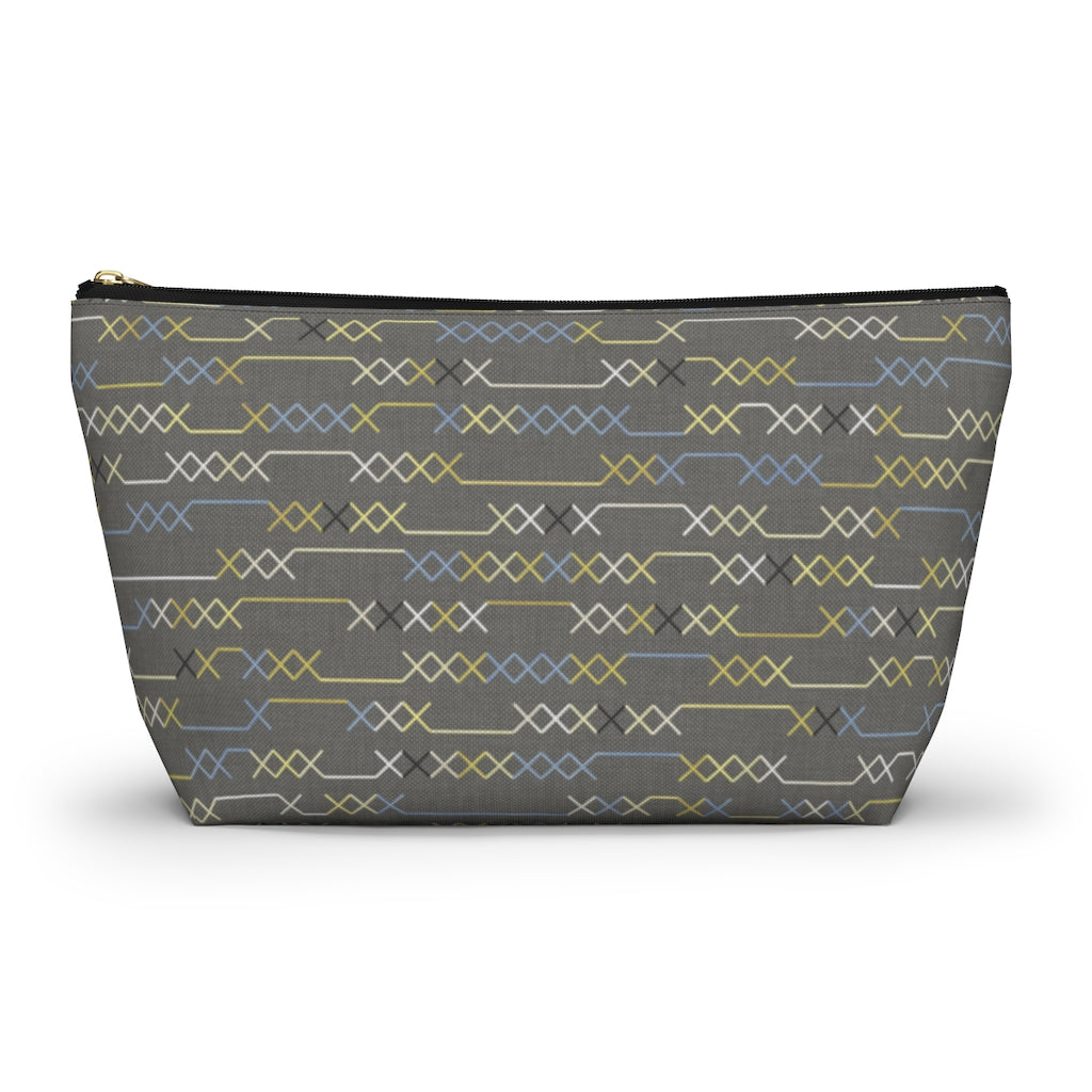 Santa Fe Stitch Accessory Pouch w T-bottom in Gray