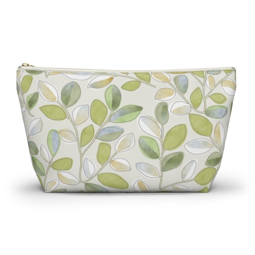 Cherry Plum Leaves Accessory Pouch w T-bottom in Green