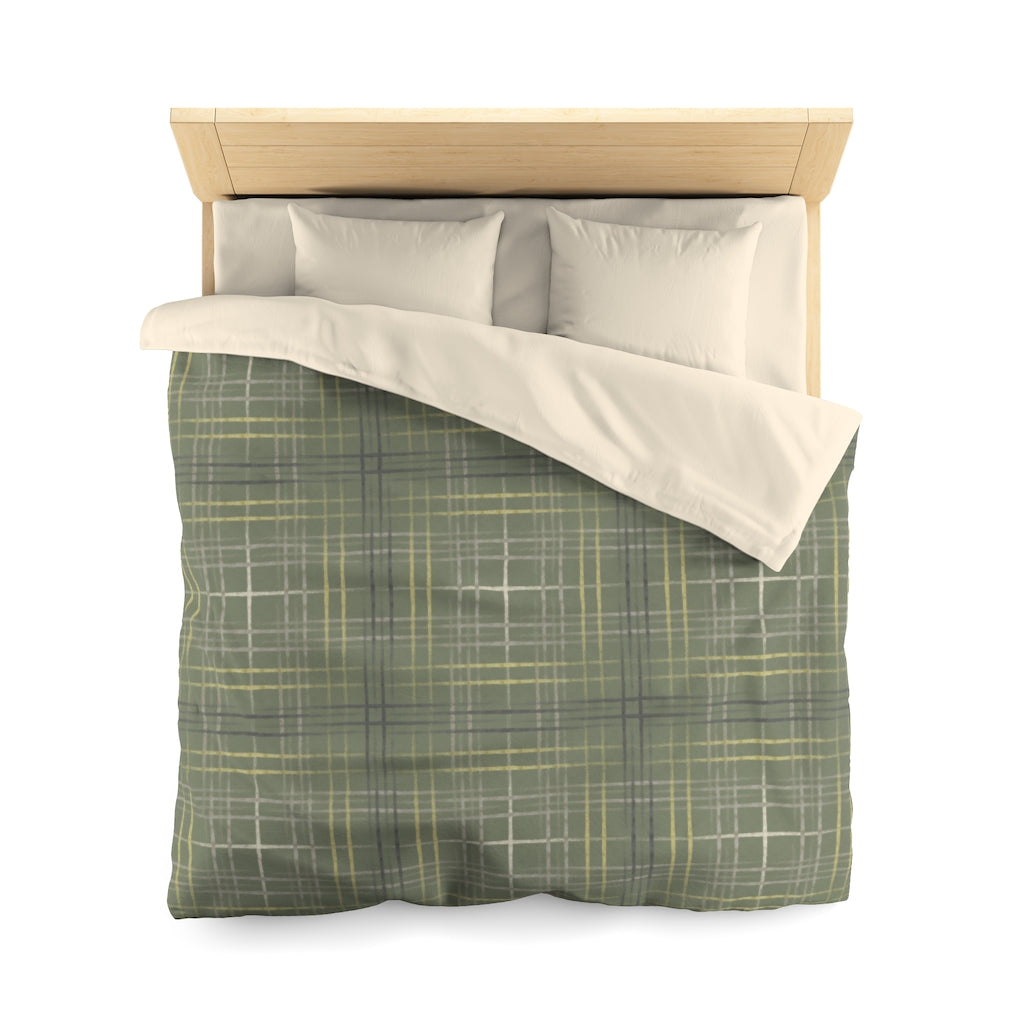 Painterly Plaid Microfiber Duvet Cover in Green
