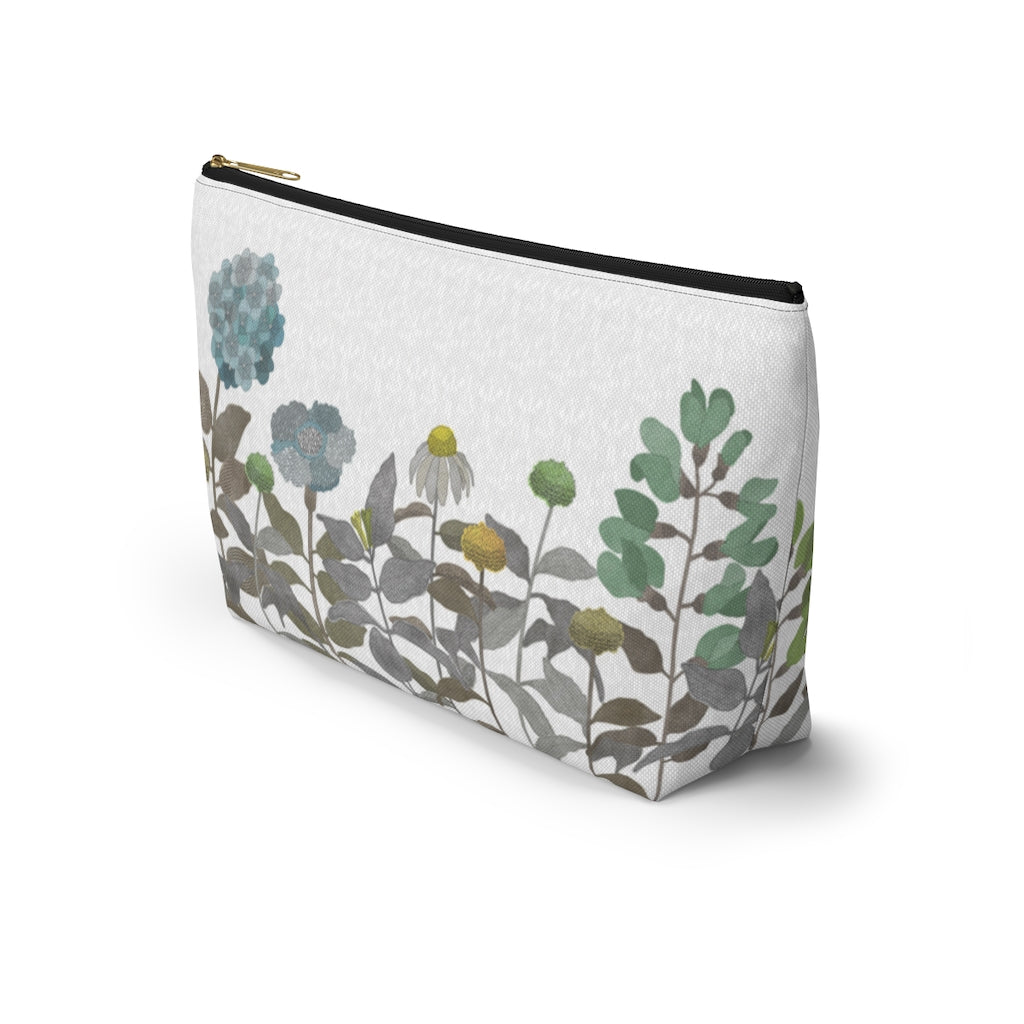 Illustrated Flowers Accessory Pouch w T-bottom in Brown