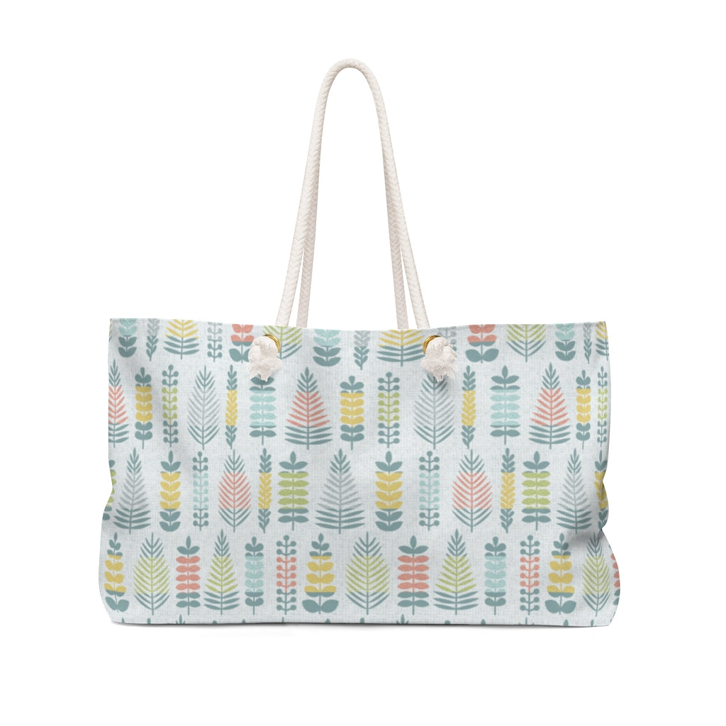 Stamped Leaves Weekender Bag in Aqua