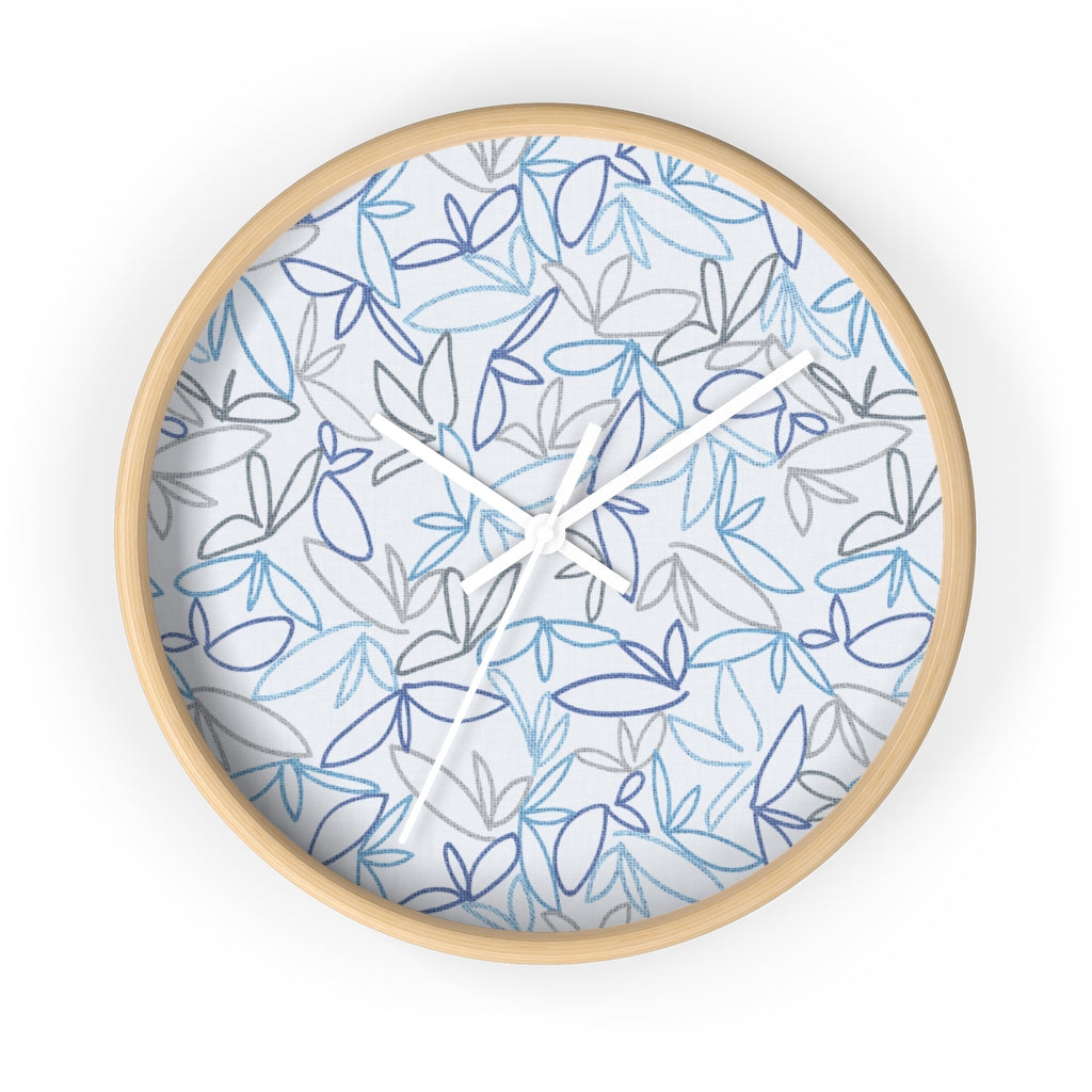 Sketch Leaf Wall Clock in Blue
