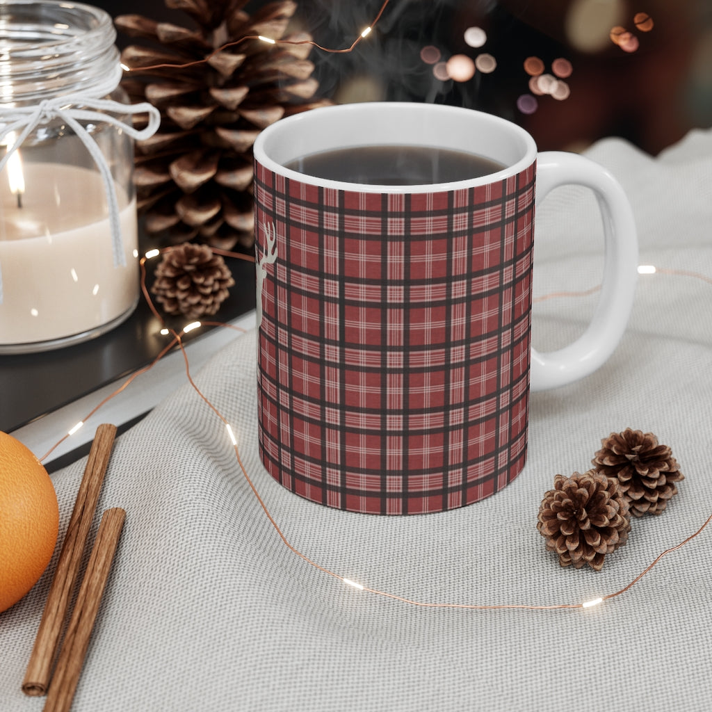 Plaid Deer Mug in Red