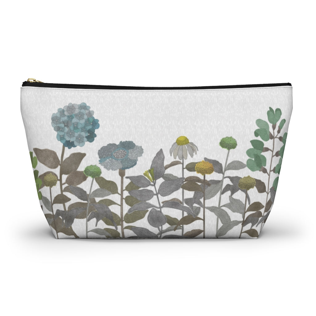 Illustrated Flowers Accessory Pouch w T-bottom in Brown