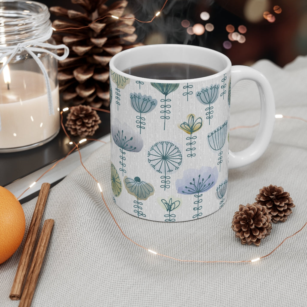 Watercolor Sketch Floral Mug in Blue