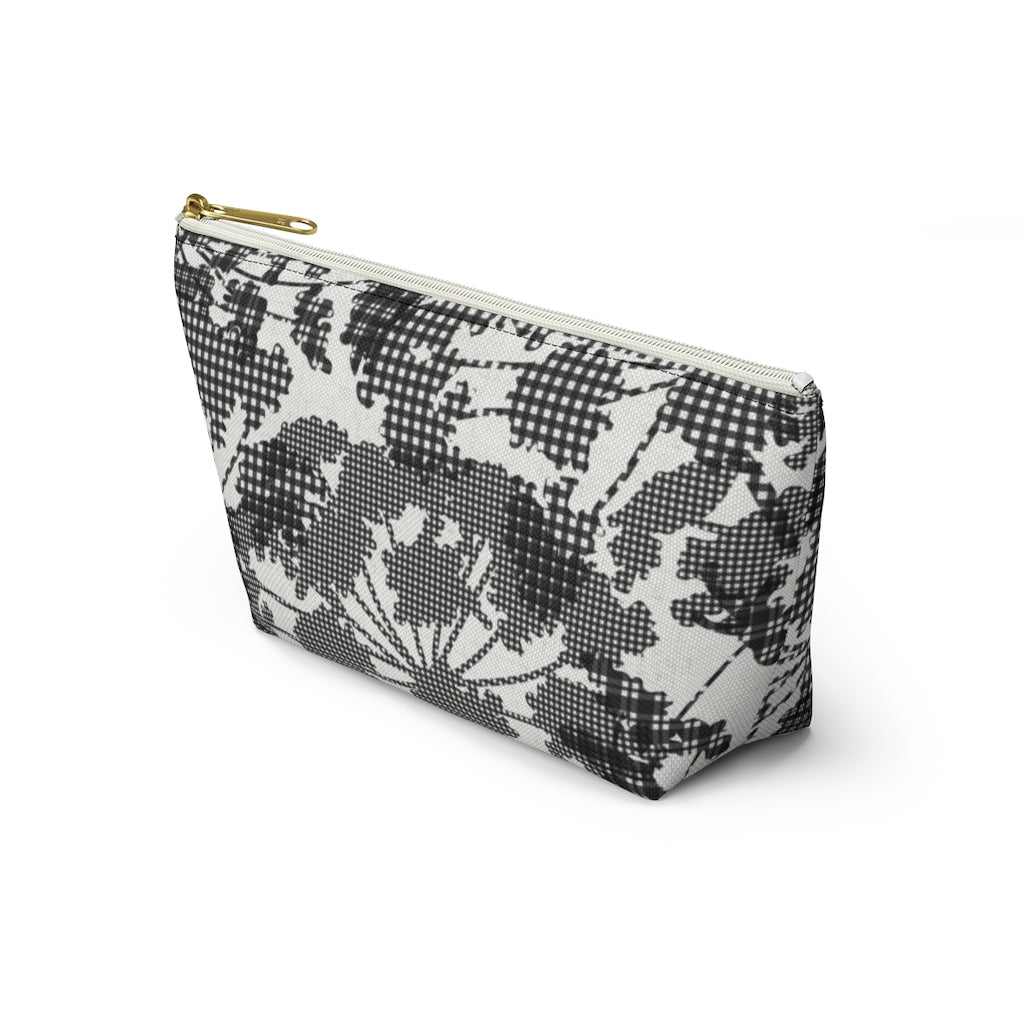 Floral Plaid Accessory Pouch w T-bottom in Black